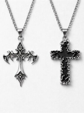2 pieces Cross Pendant Necklaces with Black Accent